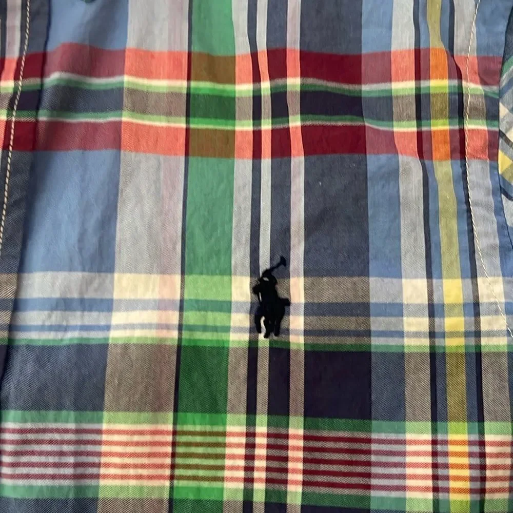 Ralph Lauren Plaid blue green button down Long Sleeve Shirt